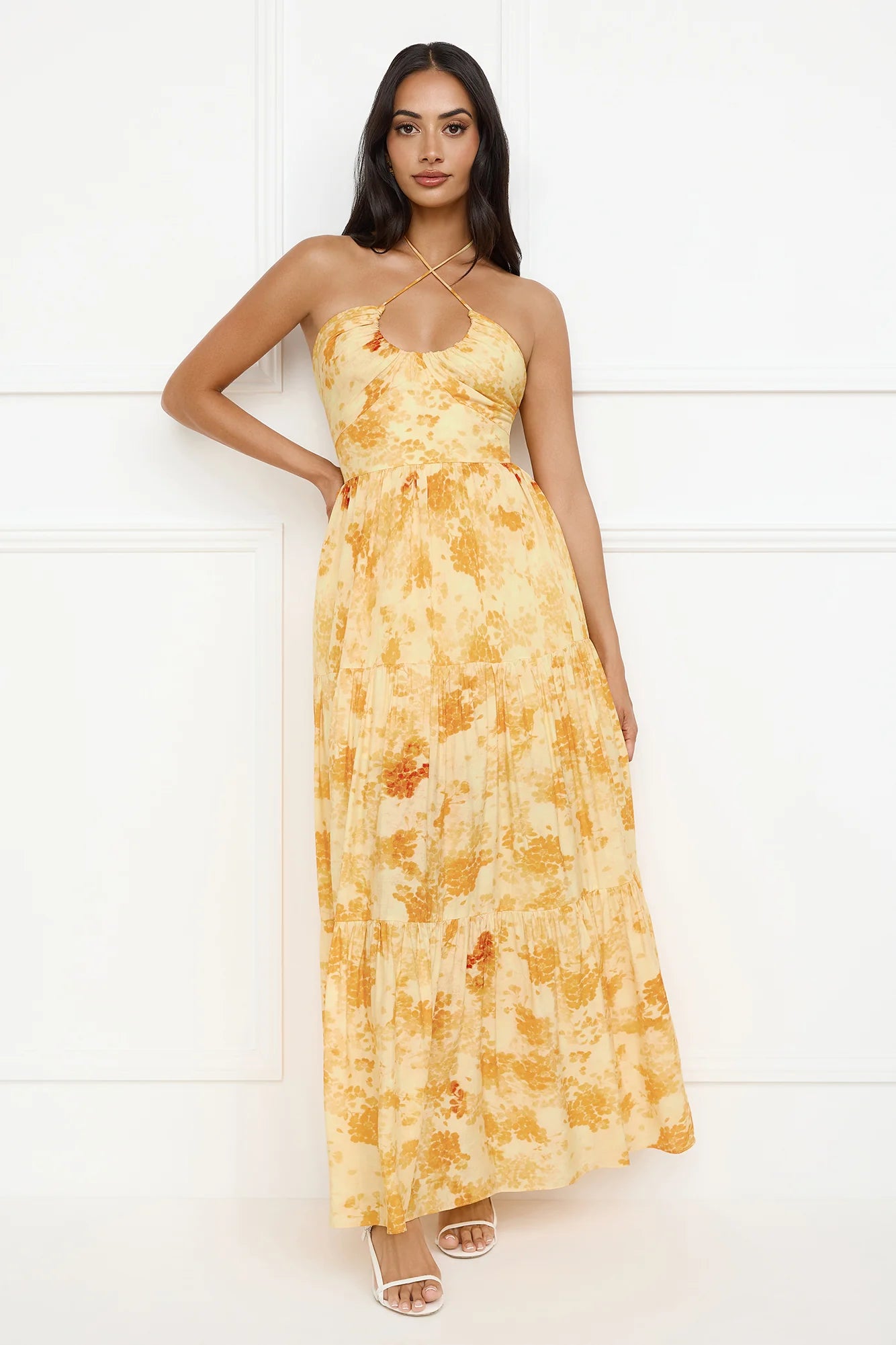 Silken Sunshine Halter Maxi Dress Yellow