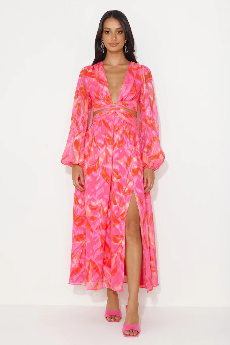 Season Vibrance Long Sleeve Maxi Dress Pink