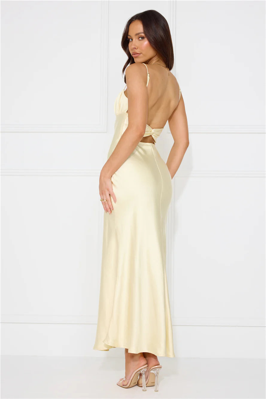 Silk Shimmers Satin Maxi Dress Yellow