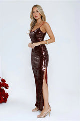 Sequin Statement Midi Dress Wine