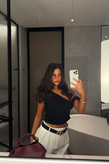 The Edit Tailored Off Shoulder Crop Top Black