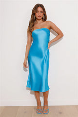 Secret To Share Satin Midi Dress Blue