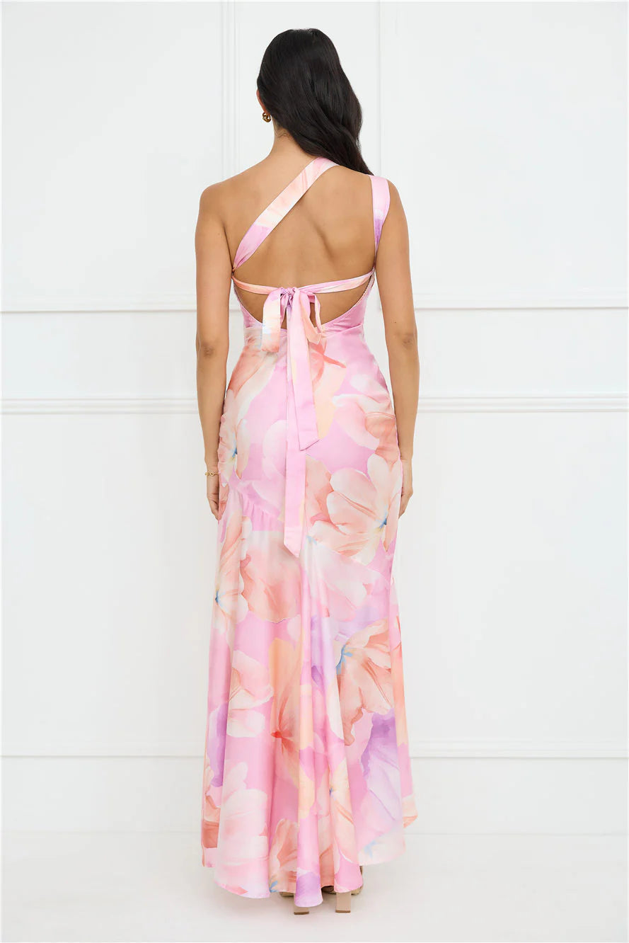 Serene Glow One Shoulder Satin Maxi Dress Purple