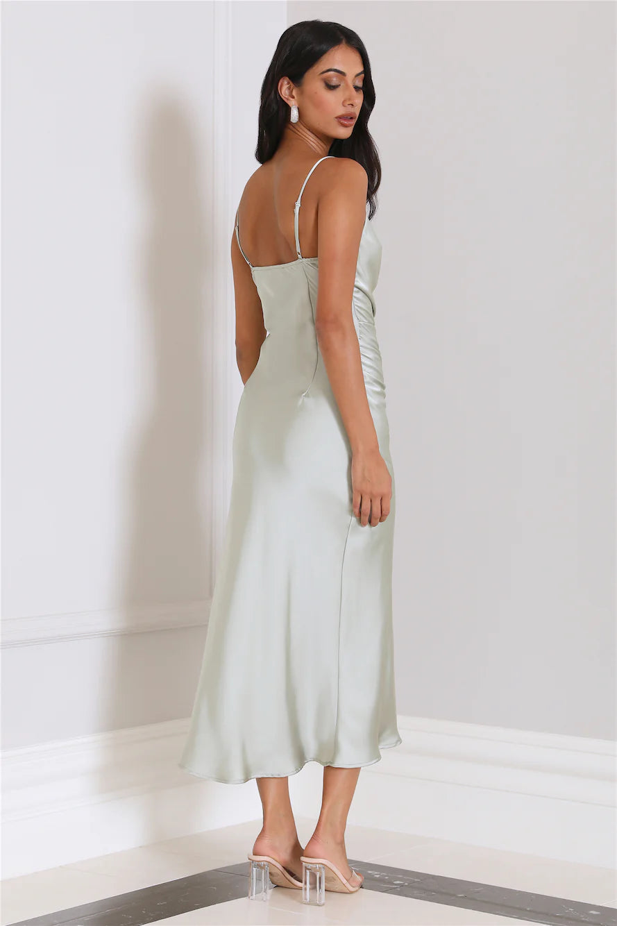 Silky Touch Satin Midi Dress Sage