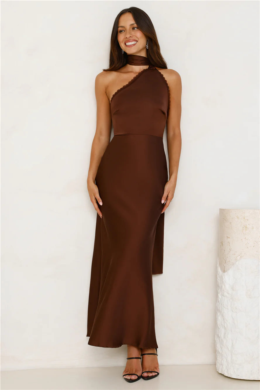 Luxe Experience Satin Maxi Dress Brown