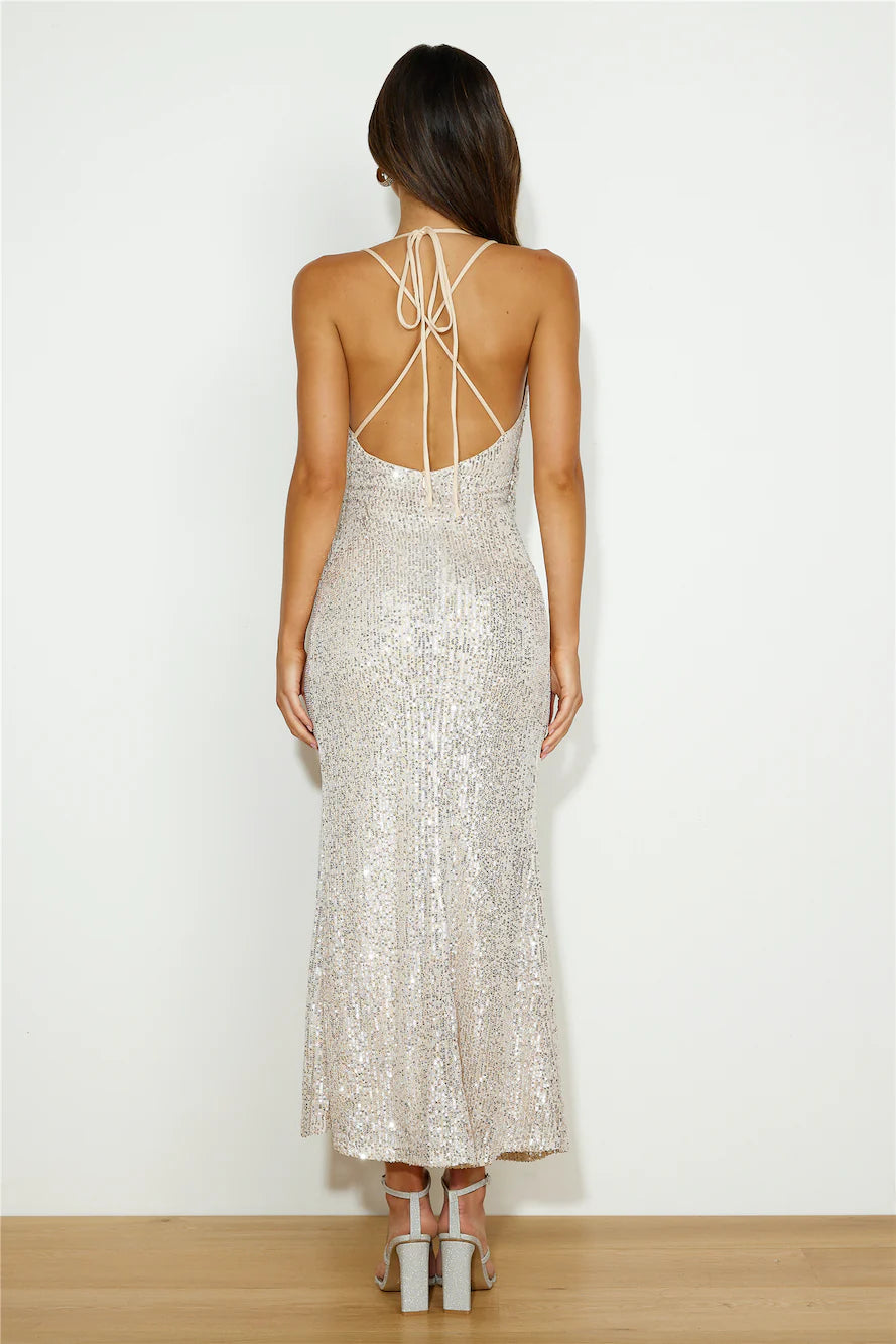 Sparkle With Me Sequin Maxi Dress Silver