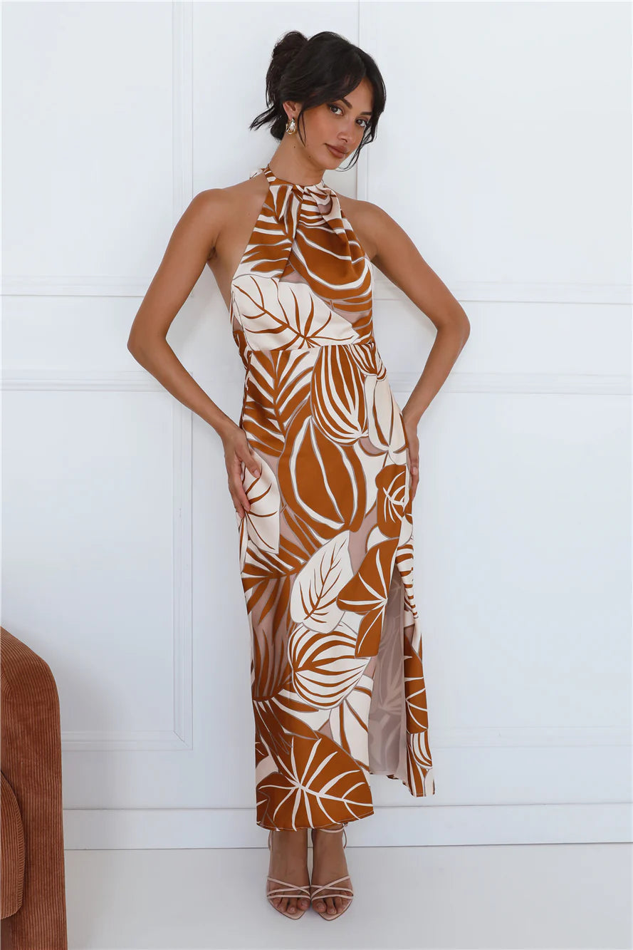 Show A Little Love Halter Maxi Dress Brown