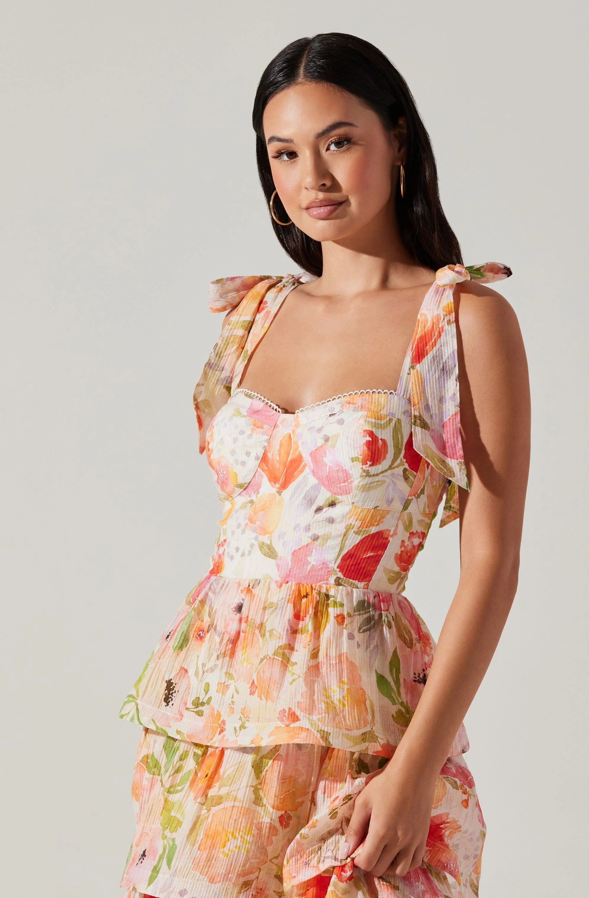 Zirconia Tie Strap Tiered Dress
