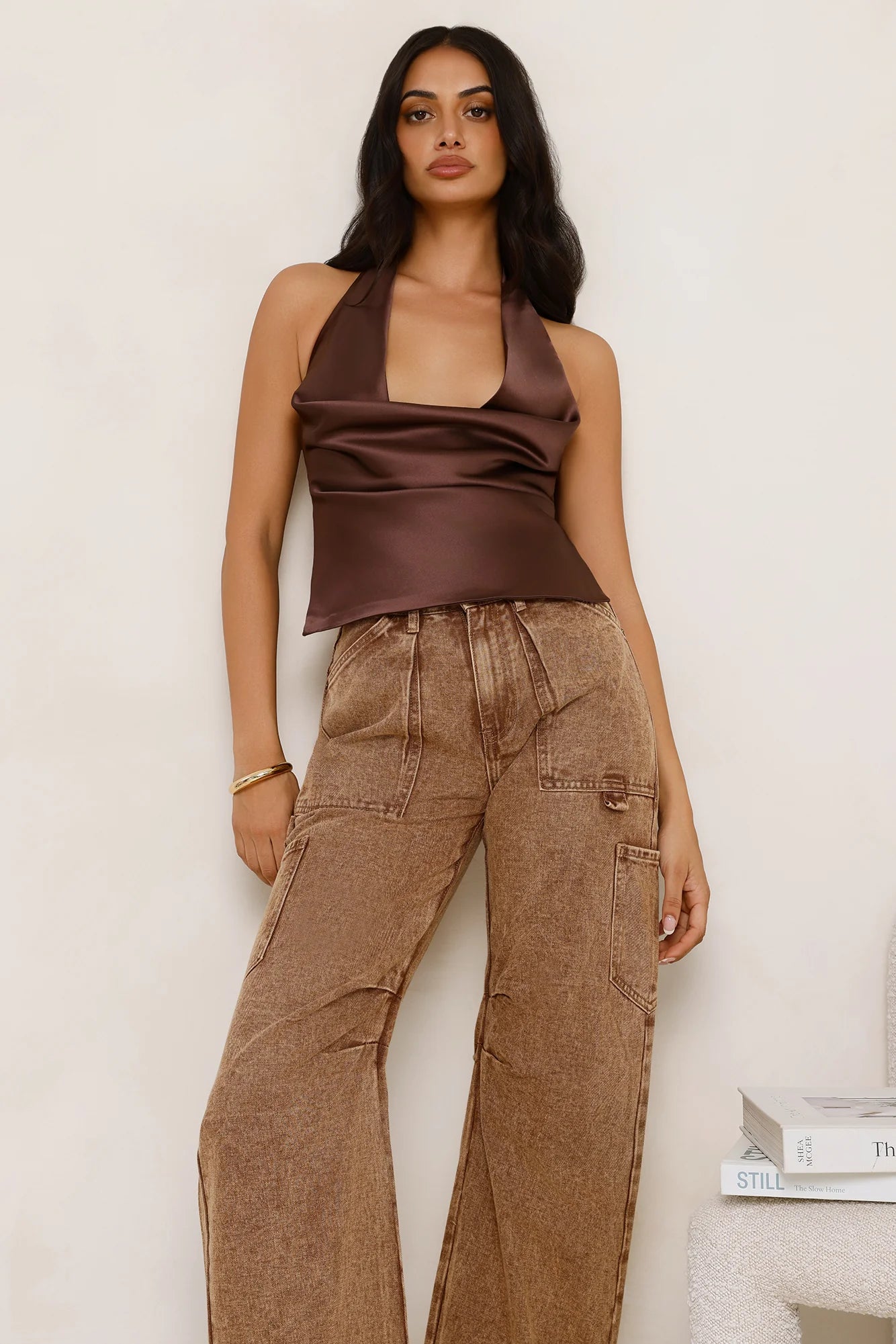 Serenity Sands Satin Halter Top Brown