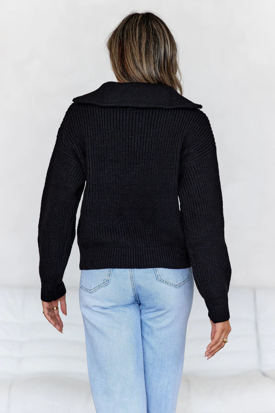 Snowfall Knitted Half Zip Sweater Black