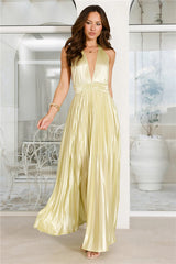 Shimmering Sea Pleated Halter Maxi Dress Sage