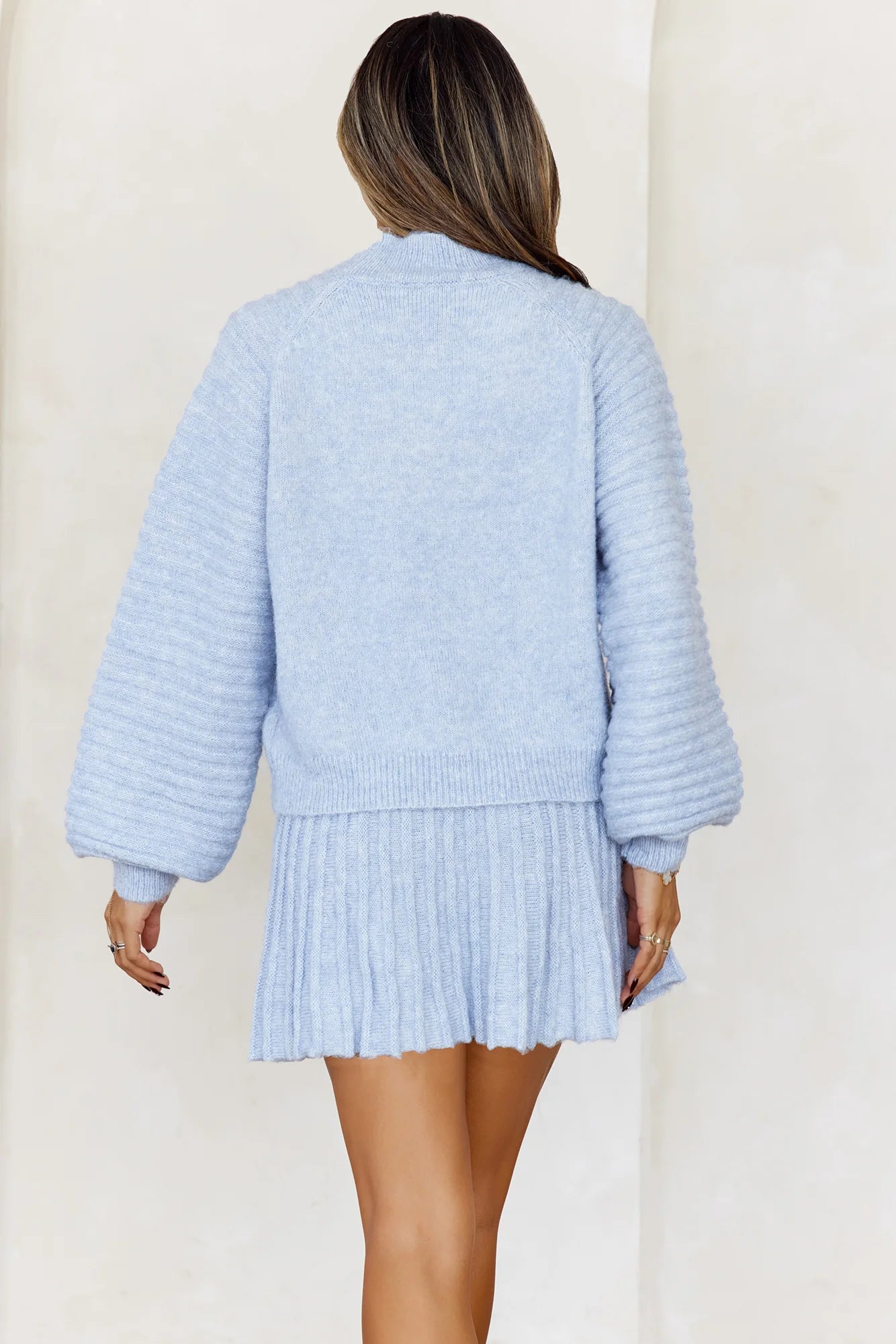 Seasonal Style Knit Mini Skirt Blue