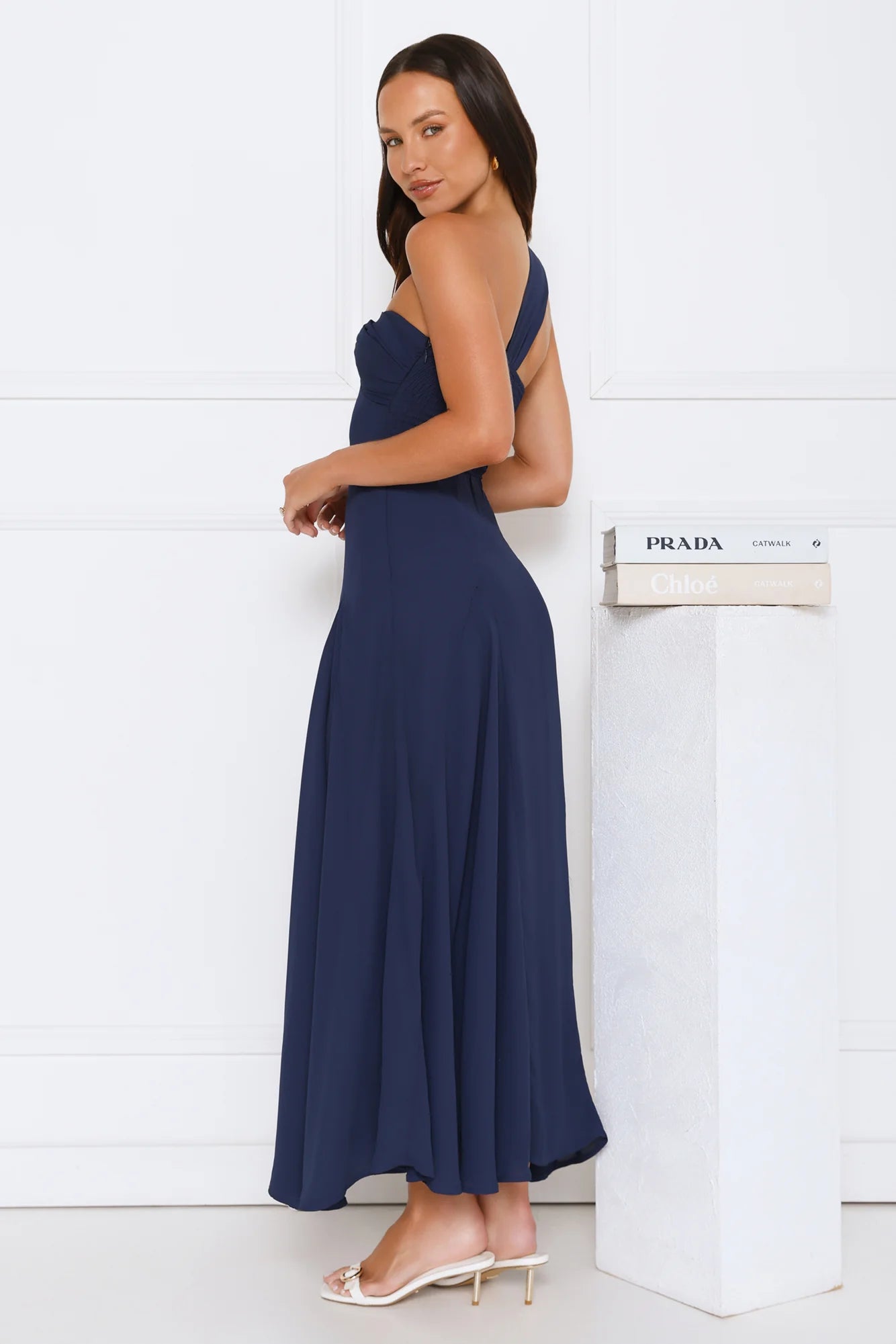 Styled Like A Star One Shoulder Maxi Dress Navy