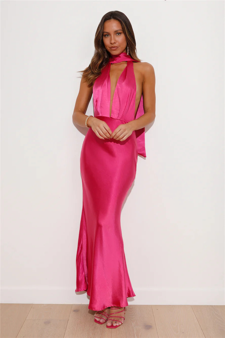 Slip On Class Satin Maxi Dress Pink